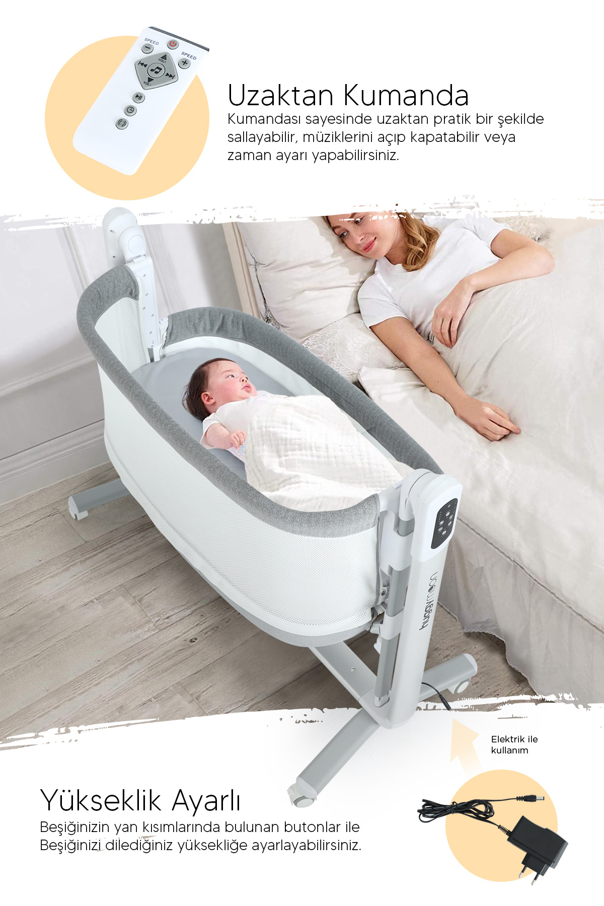 Huggy Moon Akıllı Beşik – Otomatik Sallanabilir, Sensörlü, Kumandalı Anne Yanı Oyun Parkı Beşik fotoğrafı 5 (önizleme)