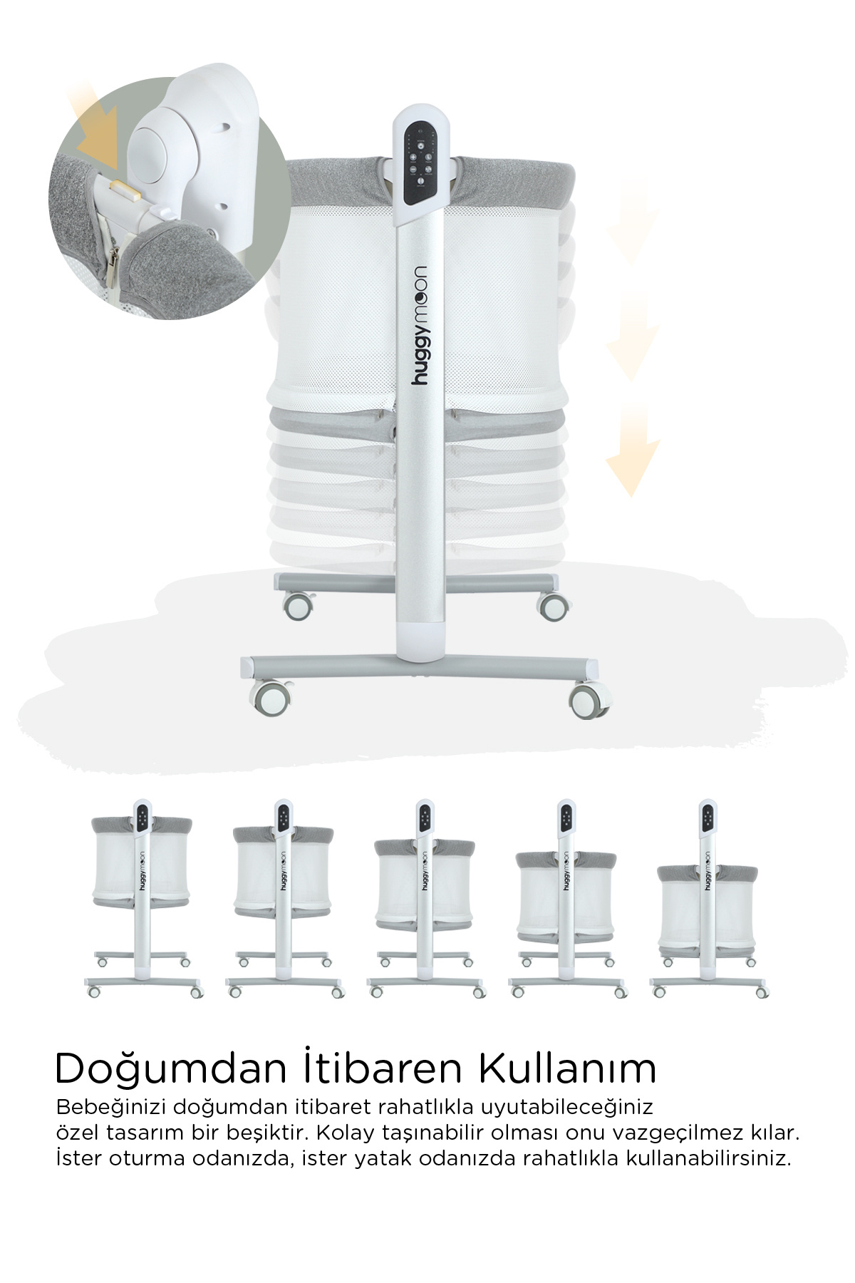 Huggy Moon Akıllı Beşik – Otomatik Sallanabilir, Sensörlü, Kumandalı Anne Yanı Oyun Parkı Beşik fotoğrafı 6 (önizleme)