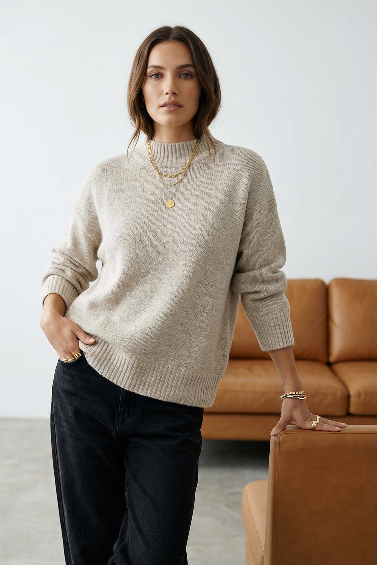 Trendyol Collection Sweter z dzianiny Stone Wide Pattern Soft Texture TWOAW25...