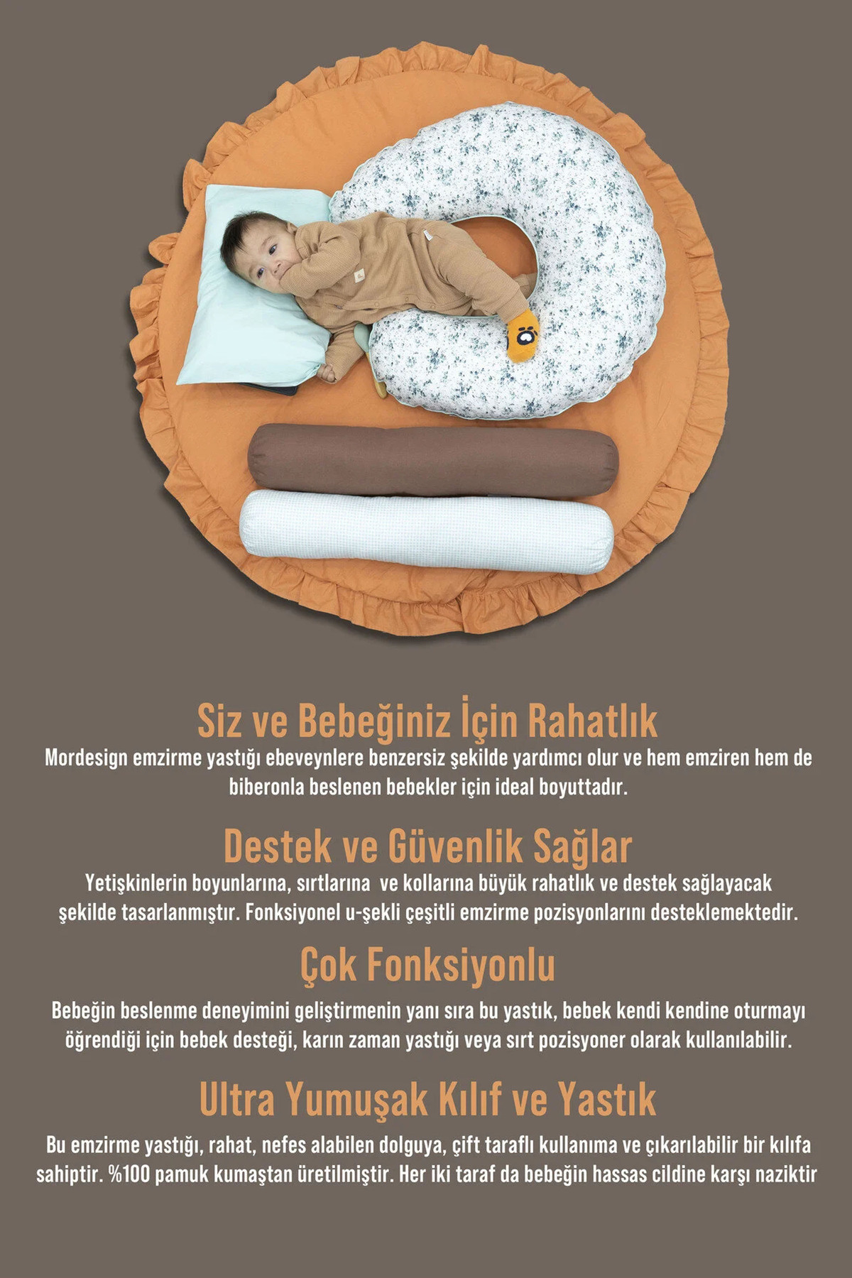 mordesign Çift Taraflı Emzirme Yastığı Bebek Destek Minderi Hamile Yastığı  Pamuk Kumaş Ekose, Mint fotoğrafı 3 (önizleme)