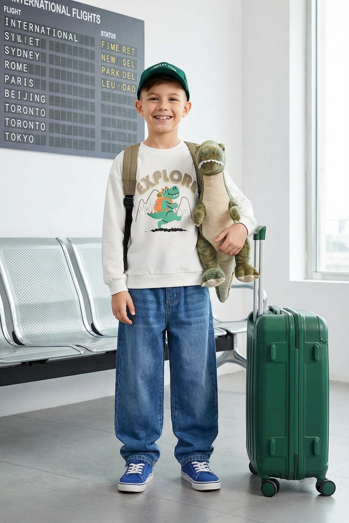 Trendyolmilla Kids Ekru Erkek Çocuk Mevsimlik-İnce Dinozor Desenli Bisiklet Yaka Örme Sweatshirt TKDAW25SW00005