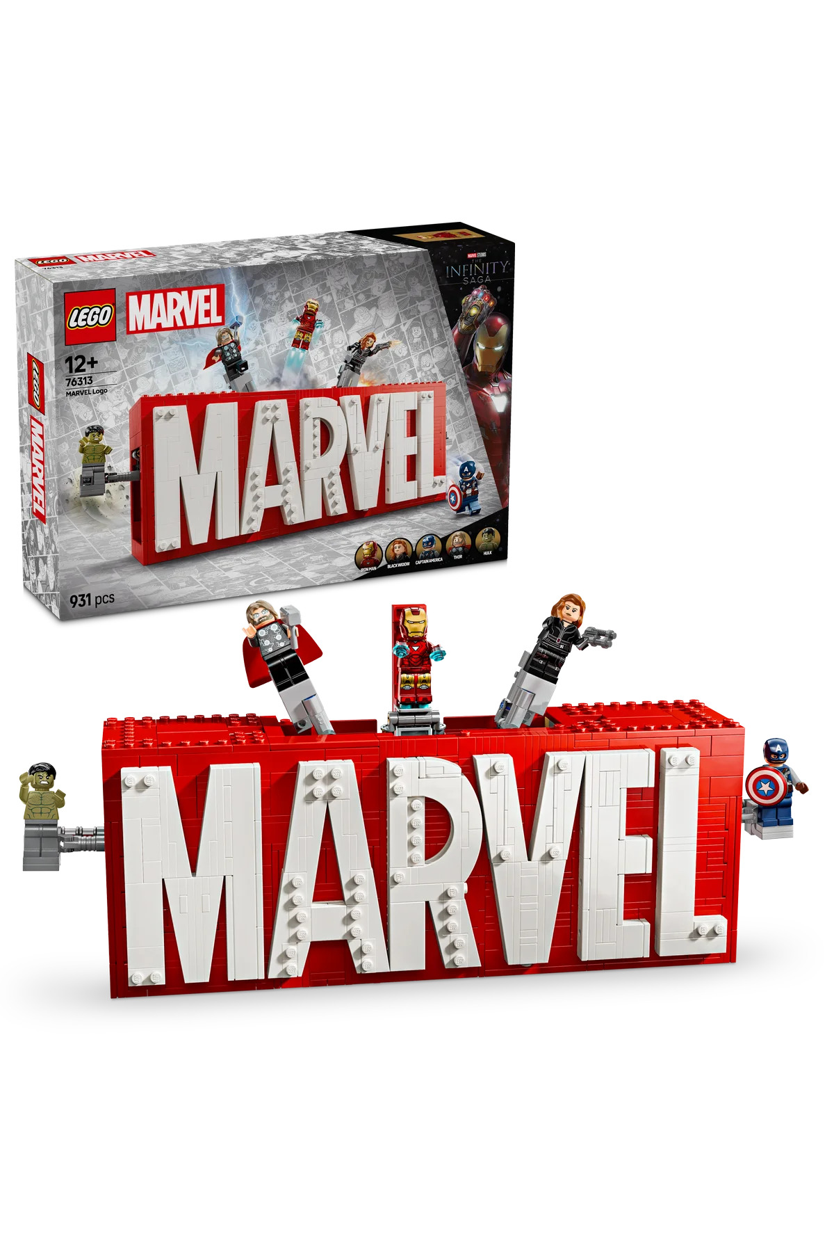 ® Marvel: MARVEL Logo and Minifigures 76313 - 12+ Toy Making Set for Kids (931P)