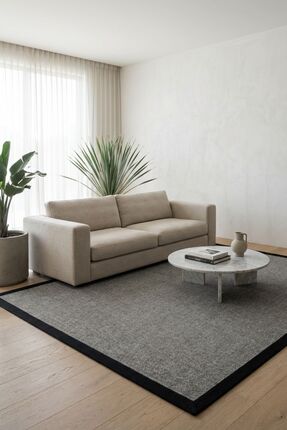 Cool Halı Londra Siyah Keten Hav Toz Vermez Kolay Temizlenen Hasır Doku Ince ...