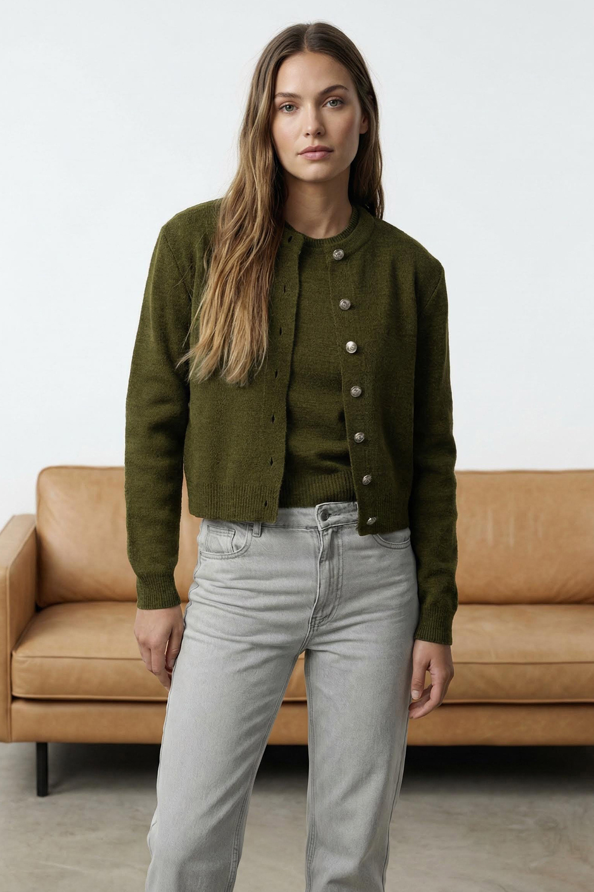 Trendyolmilla  Haki Basic Hırka-Bluz Triko Hırka TWOAW25HI00216