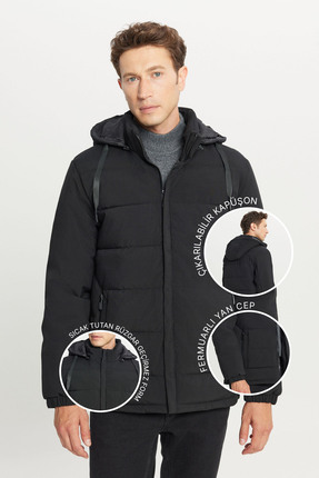 AC&Co / Altınyıldız Classics Erkek Siyah Sıcak Tutan Dolgulu Standart Fit Nor...