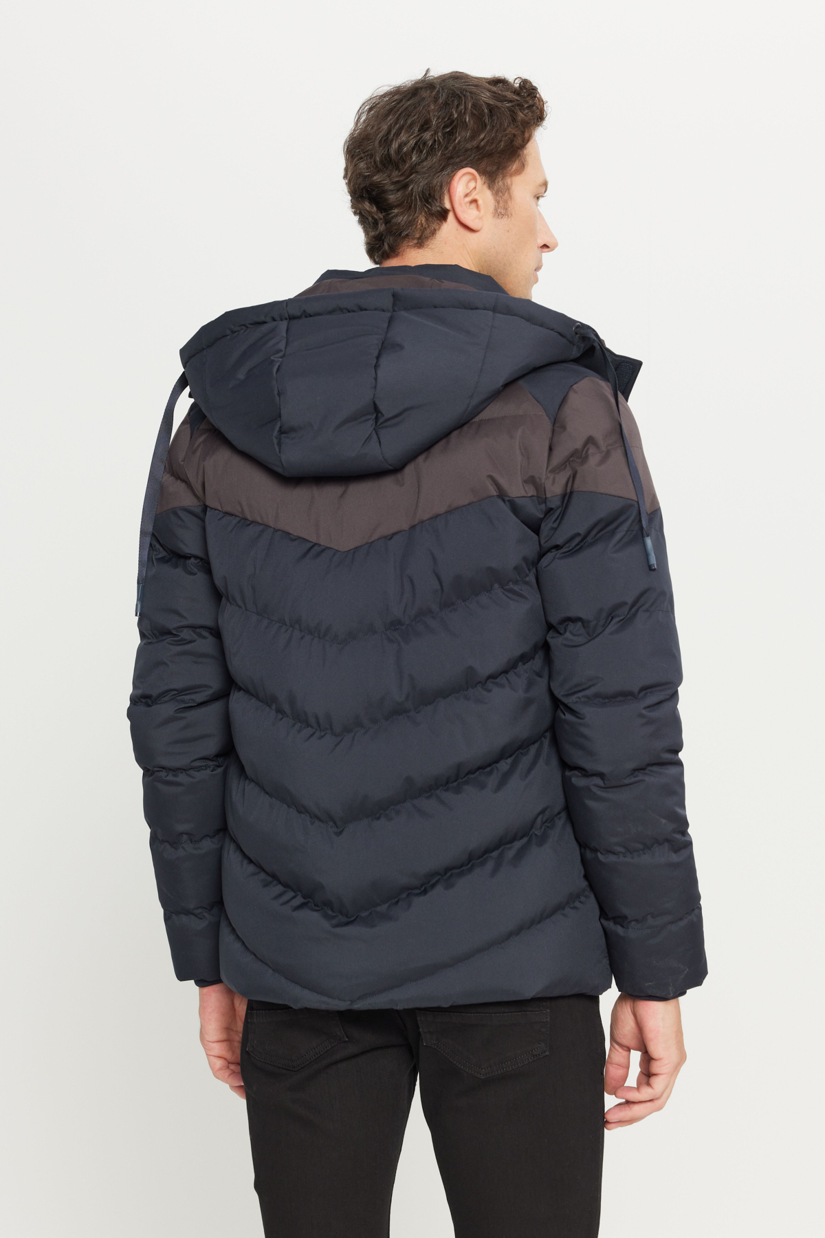 AC&Co / Altınyıldız Classics  Erkek Lacivert-Kahverengi Soğuk Geçirmez Mont Kaban Normal Kesim Dik Yaka Kapüşonlu Yan Cepli - Görsel 9