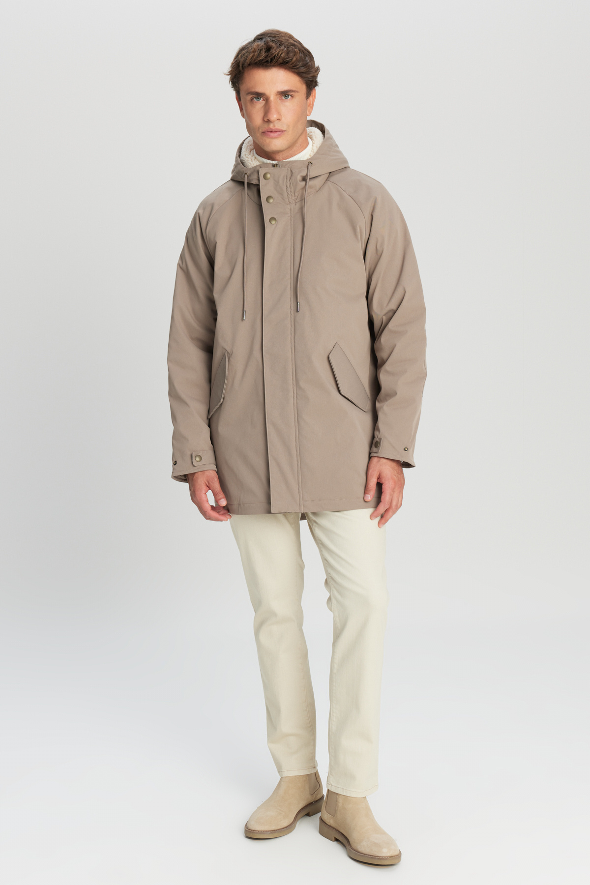 AC&Co / Altınyıldız Classics  Erkek Bej Soğuk Geçirmez Sıcak Tutan Mont Kaban Normal Kesim Kapüşonlu Dik Yaka Yan Cepli - Görsel 5