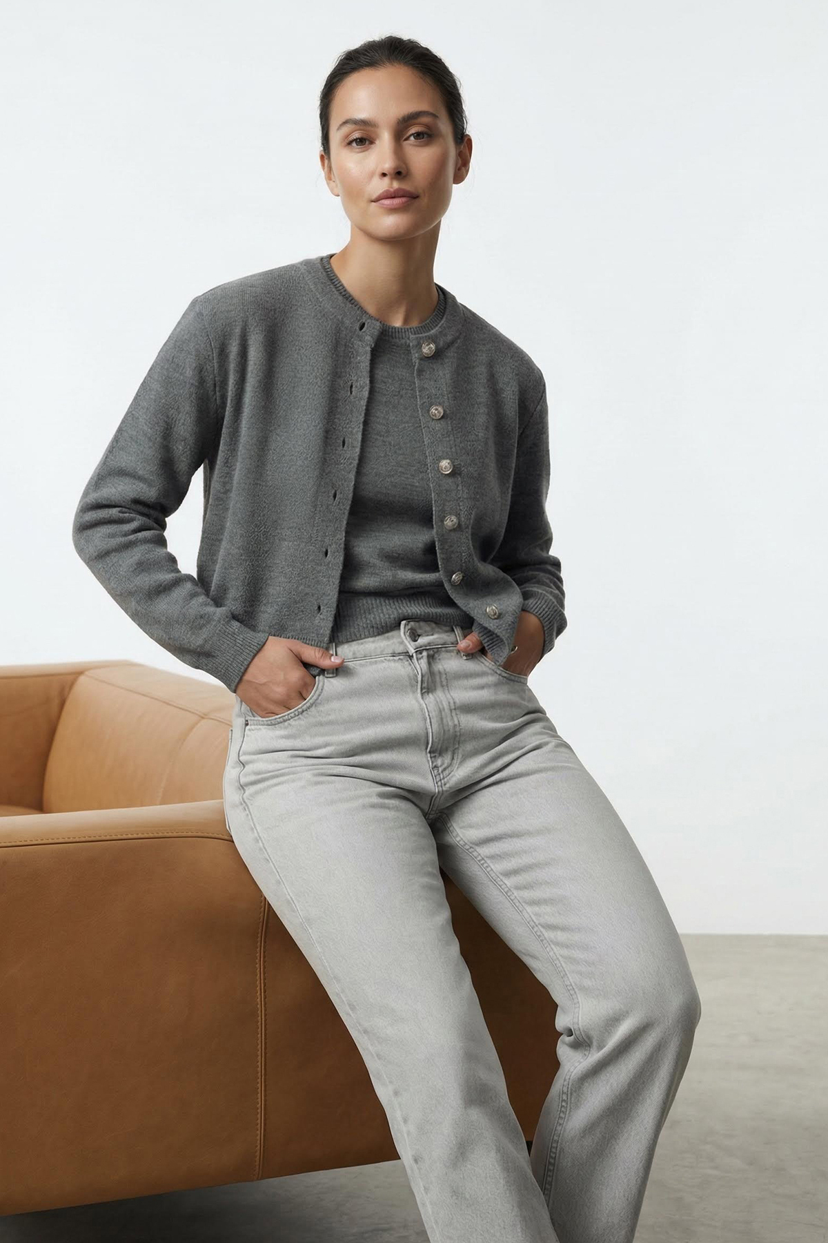 Trendyolmilla  Antrasit Basic Hırka-Bluz Triko Hırka TWOAW25HI00216