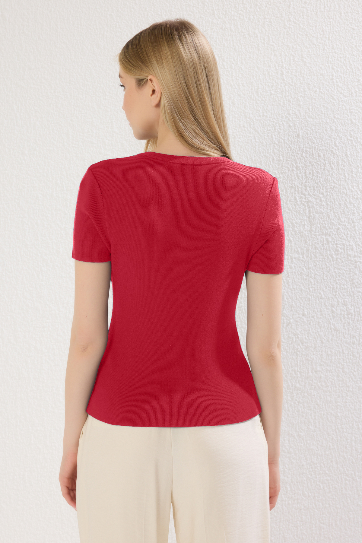 Trendyolmilla  Kırmızı Bisiklet Yaka İnce Triko İnce Bluz TWOSS25BZ00300 - Görsel 6