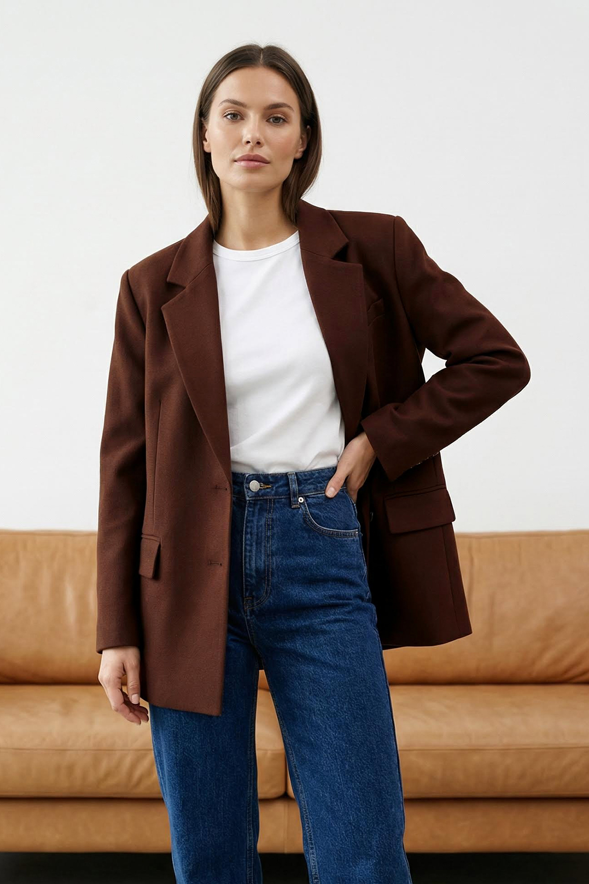 Trendyol Collection Wardrobe Essentials Brązowy cienki kaszel Specjalna kolek...