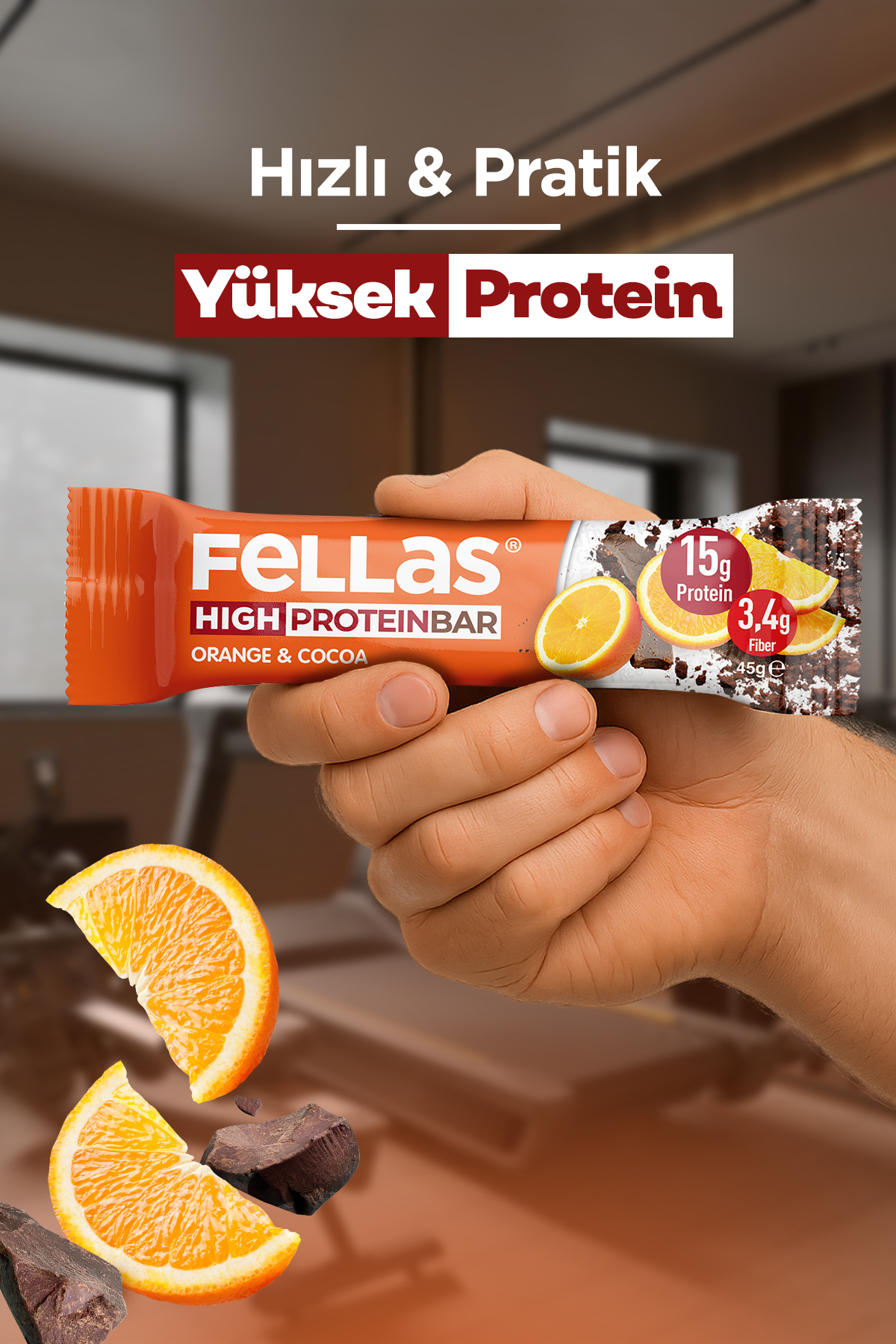 Yüksek Protein Bar - Portakal & Kakao (45 g) x 12 Adet 3