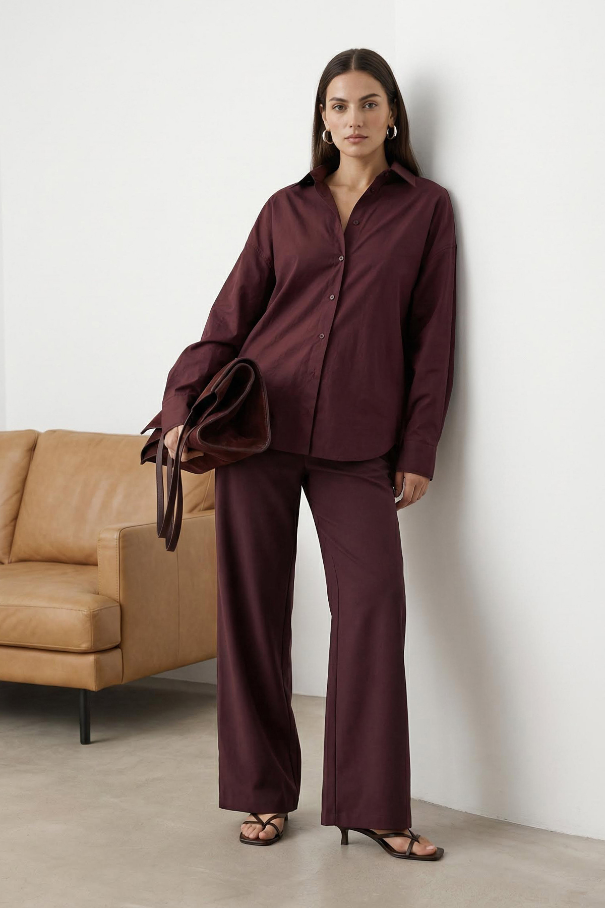 Trendyolmilla Mürdüm Cep Detaylı Beli Lastikli Wide Leg/Geniş Paça Pantolon TWOAW26PL00087