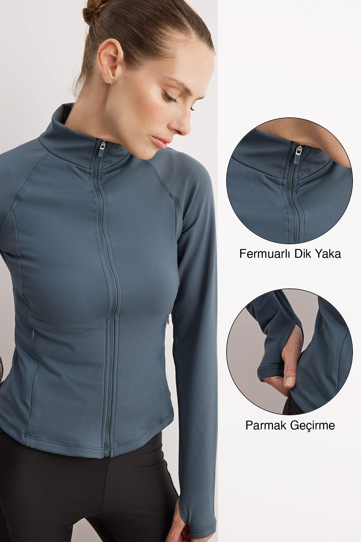 Trendyol Collection Petrol Dalgıç/Scuba Fabric Knit Sportjacke mit Daumenlöch...