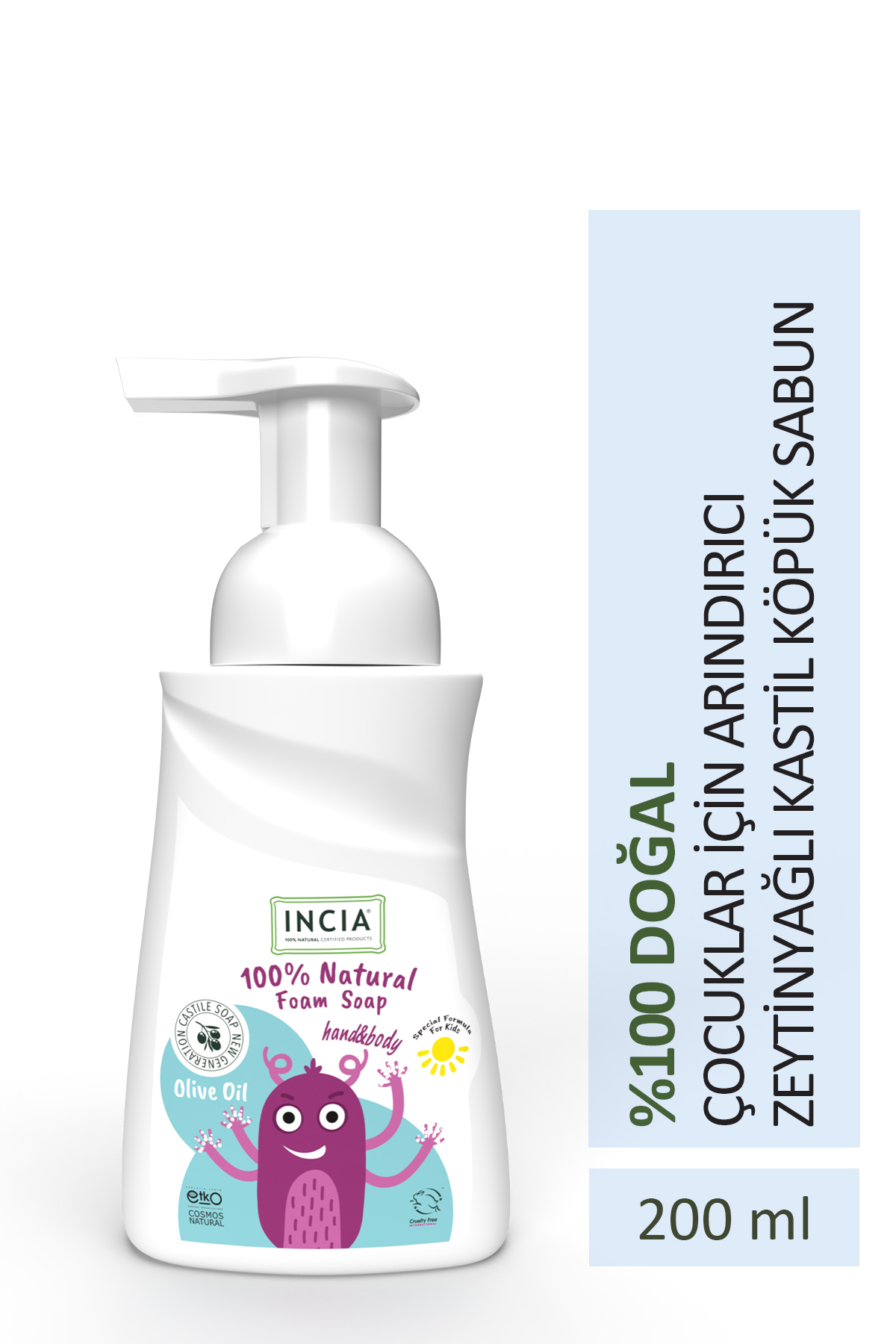 INCIA %100 Doğal Köpük Kastil Sabunu-çocuklar Için Zeytinyağlı 10 Bitkisel Değerli Yağ Vegan 200 ml - Fiyatı, Yorumları