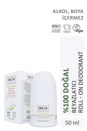 INCIA %100 Doğal Roll On Deodorant Beyazlatıcı Ter Kokusu Önleyici Lekesiz 50 ml