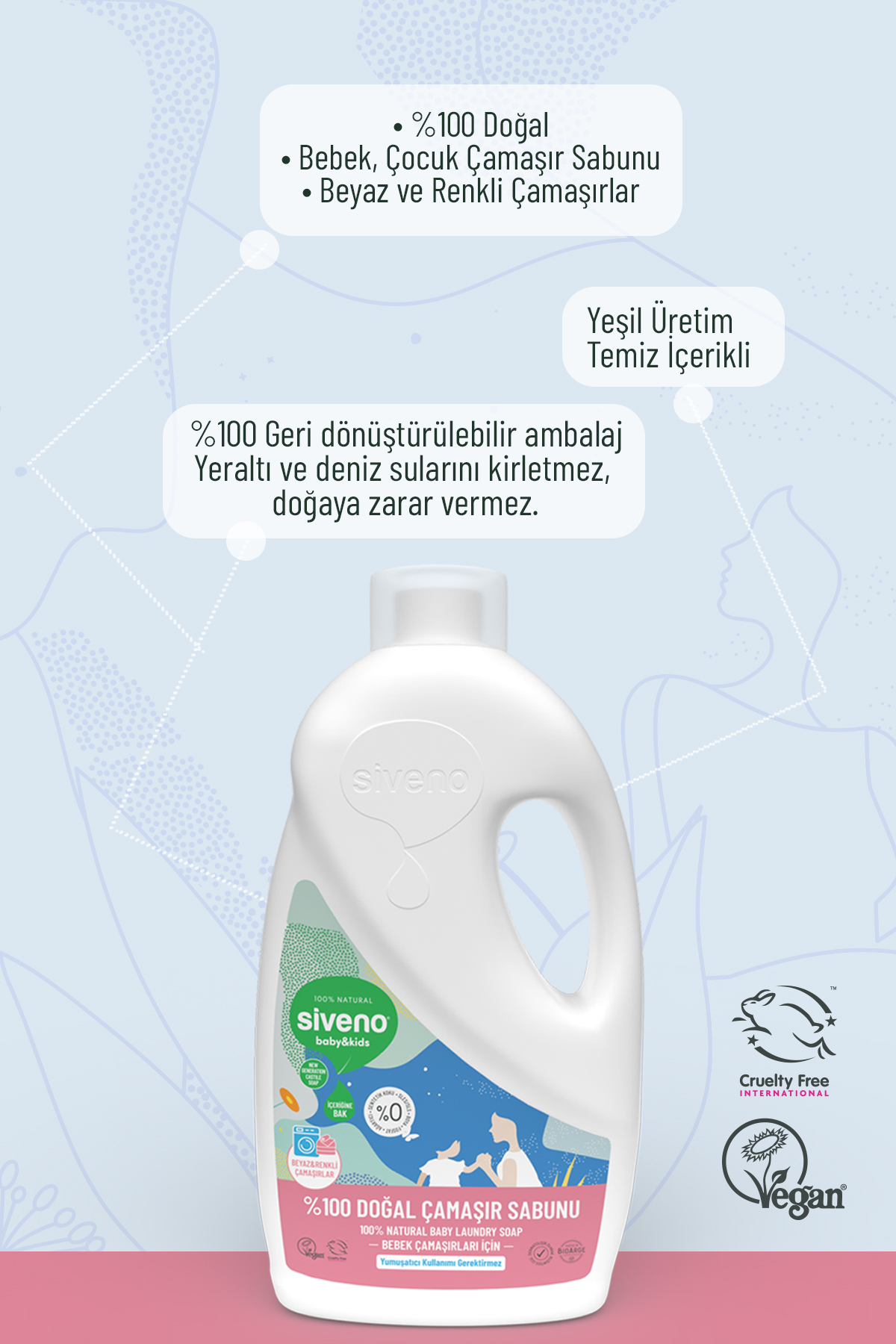 Siveno %100 Doğal Bebek Çamaşır Sabunu Kendinden Yumuşatıcılı Bitkisel Deterjan  1000 ml X 2 Adet fotoğrafı 7 (önizleme)