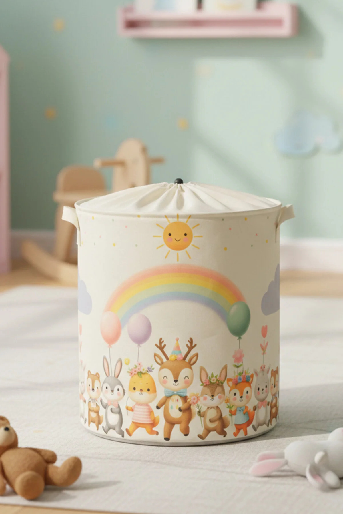 Cute Dancing Animal Printed Mesh Multipurpose Toy Dirty Basket Folding Organizer 32x40