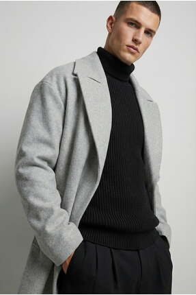 ablukaonline Oversize Rahat Kesim Uzun Erkek Kaşe Kaban Palto Gri