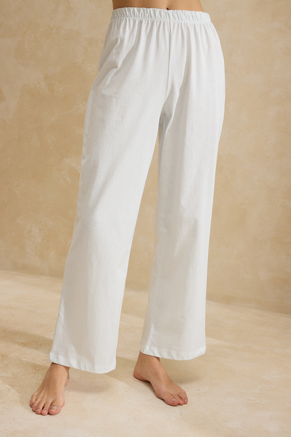 Trendyolmilla  Mavi %100 Pamuklu Çizgili ve Eğlence Desenli Örme Pijama Takımı THMSS26PT00007 - Görsel 3