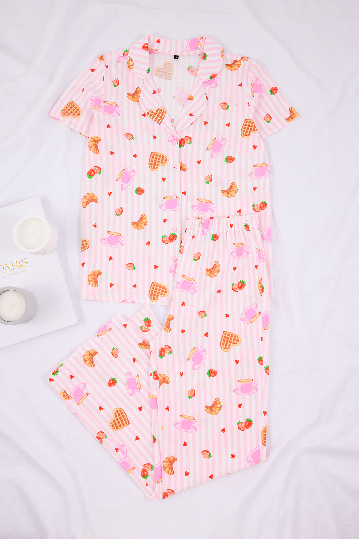 Trendyolmilla  Pembe-Çok Renkli %100 Pamuklu Eğlence Desenli Örme Pijama Takımı THMSS26PT00008 - Görsel 5