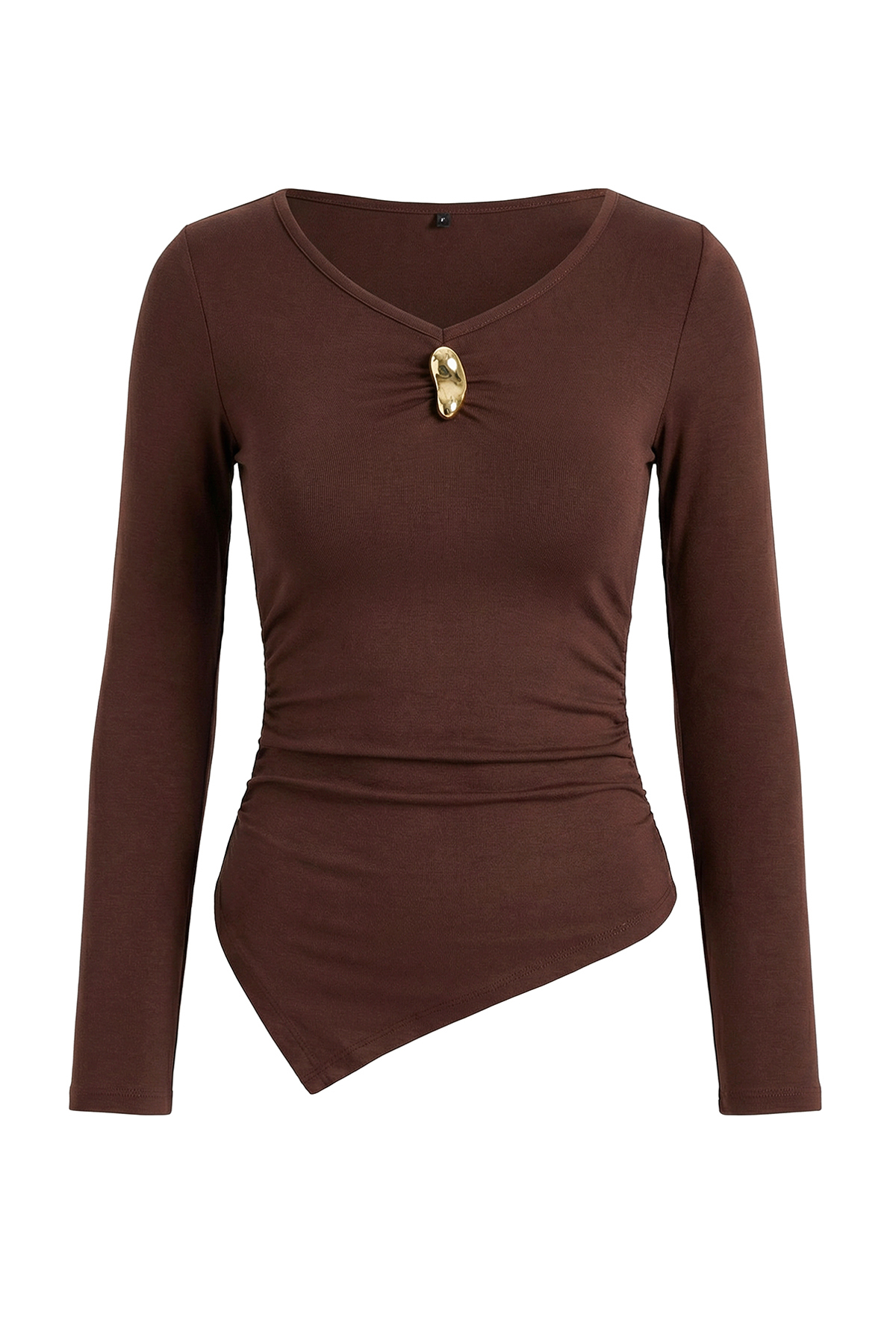 Trendyolmilla  Kahverengi Fitted/Vücuda Oturan V Yaka Uzun Kollu Esnek Örme Bluz TWOSS26BZ00244 - Görsel 5