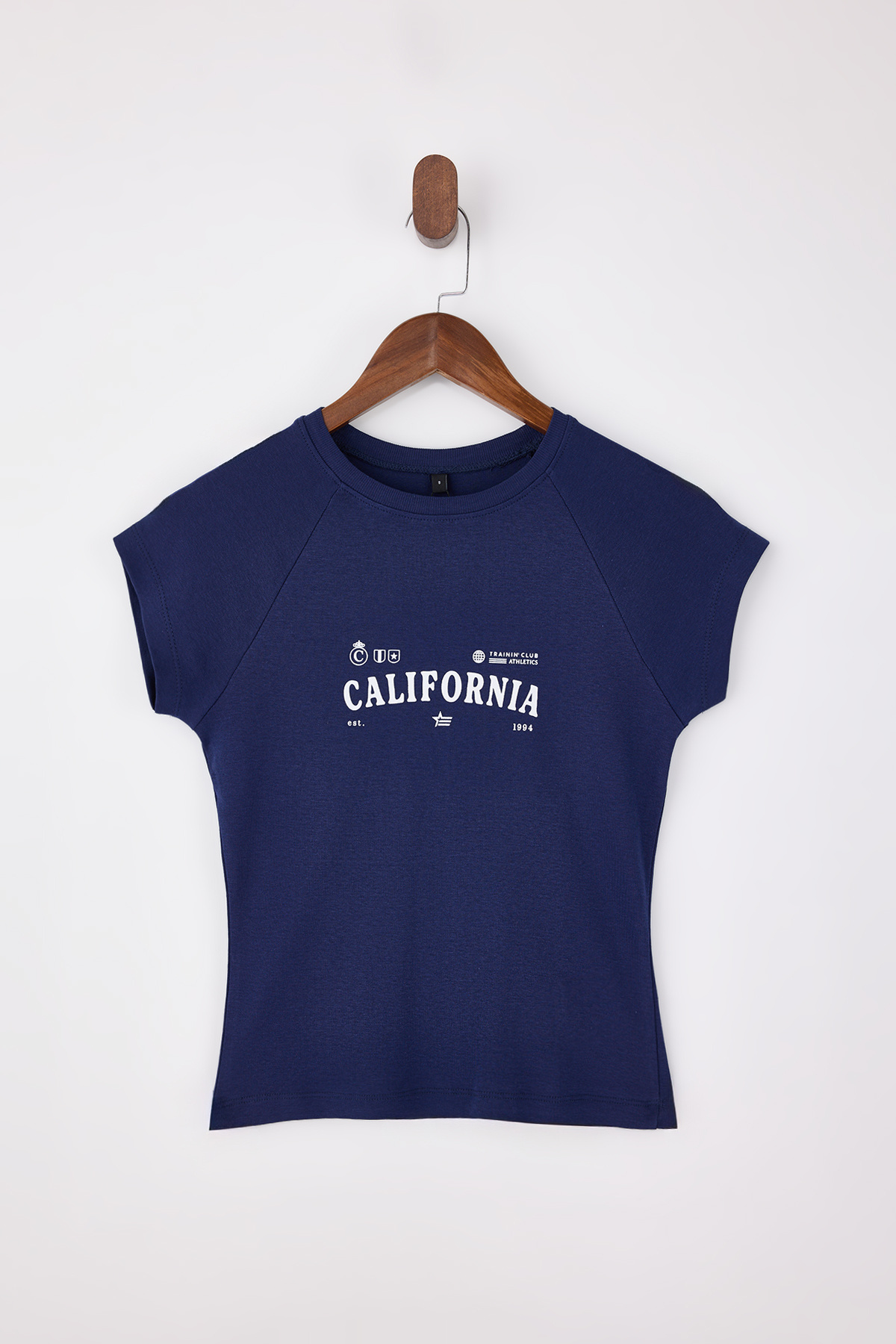 Trendyolmilla  Lacivert Slogan Fitted/Vücuda Oturan Kısa Kollu Pamuk Ribana Örme T-Shirt TWOSS26TS00021 - Görsel 5