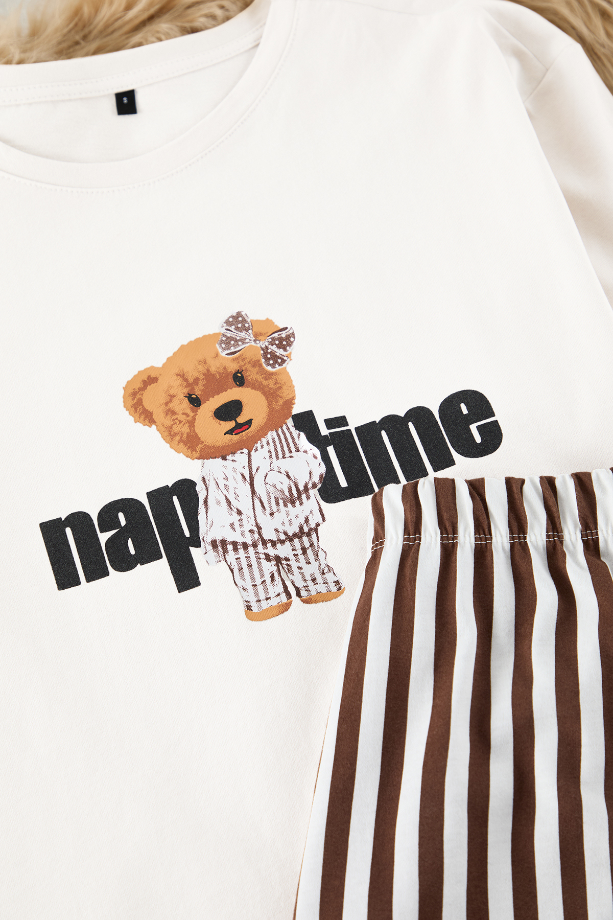 Trendyolmilla  Kadın Couple/Çift Ekru %100 Pamuklu Çizgili Ayıcıklı Örme Pijama Takımı THMAW25PT00171 - Görsel 8