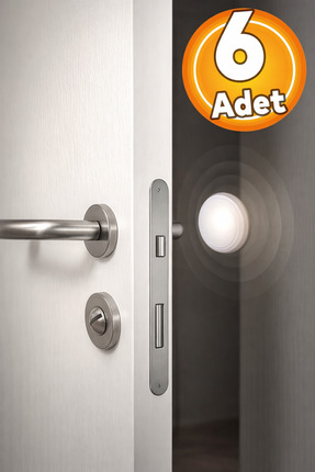 Badem10 (6 ADET) Yapışkanlı Kapı Kolu Stoperi (BEYAZ) Tamponu Duvar Arkası St...