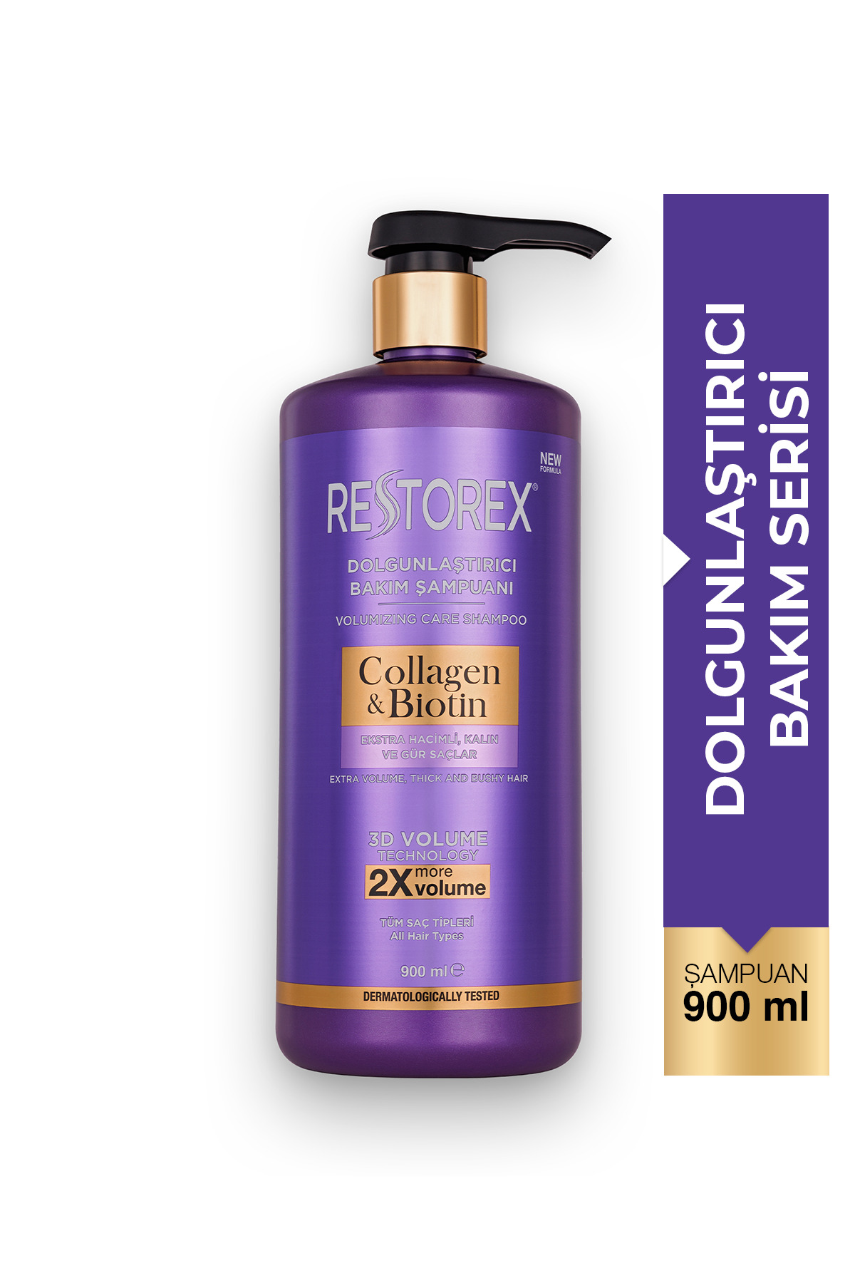 Restorex Collagen & Biotin Dolgunlaştırıcı Şampuan 900 ml – Hacim ve Güçlendirme — 8680512660309