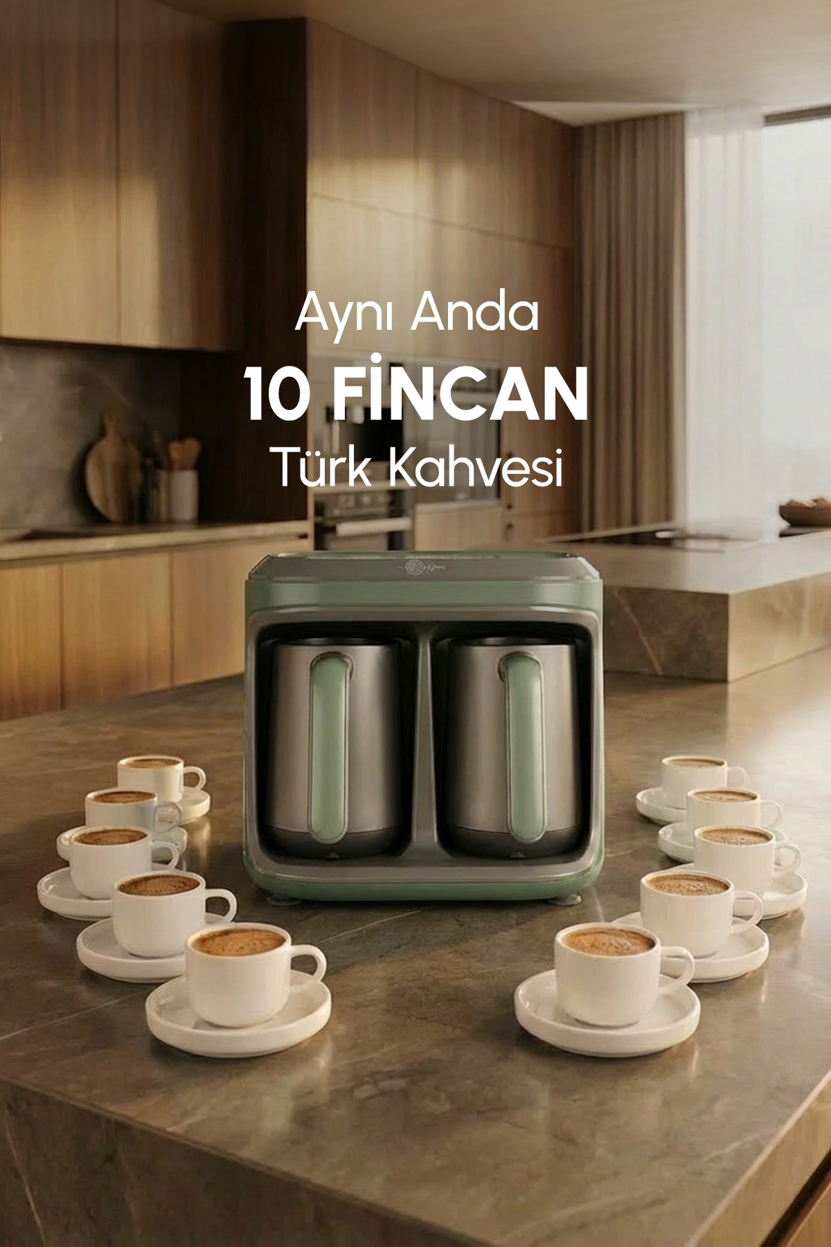 Hatır Hüp Duet Aroma Turkish Coffee Machine Soft Green 10 Cup Capacity