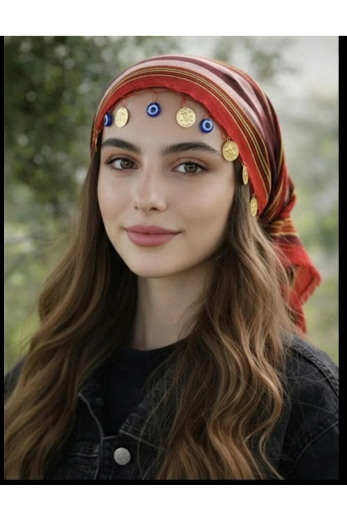 Black Sea Bandana, Lira Evil Eye Beaded Triangle Kesan, Scarf, Shawl, Headband, Triangle Bandana, Pushi