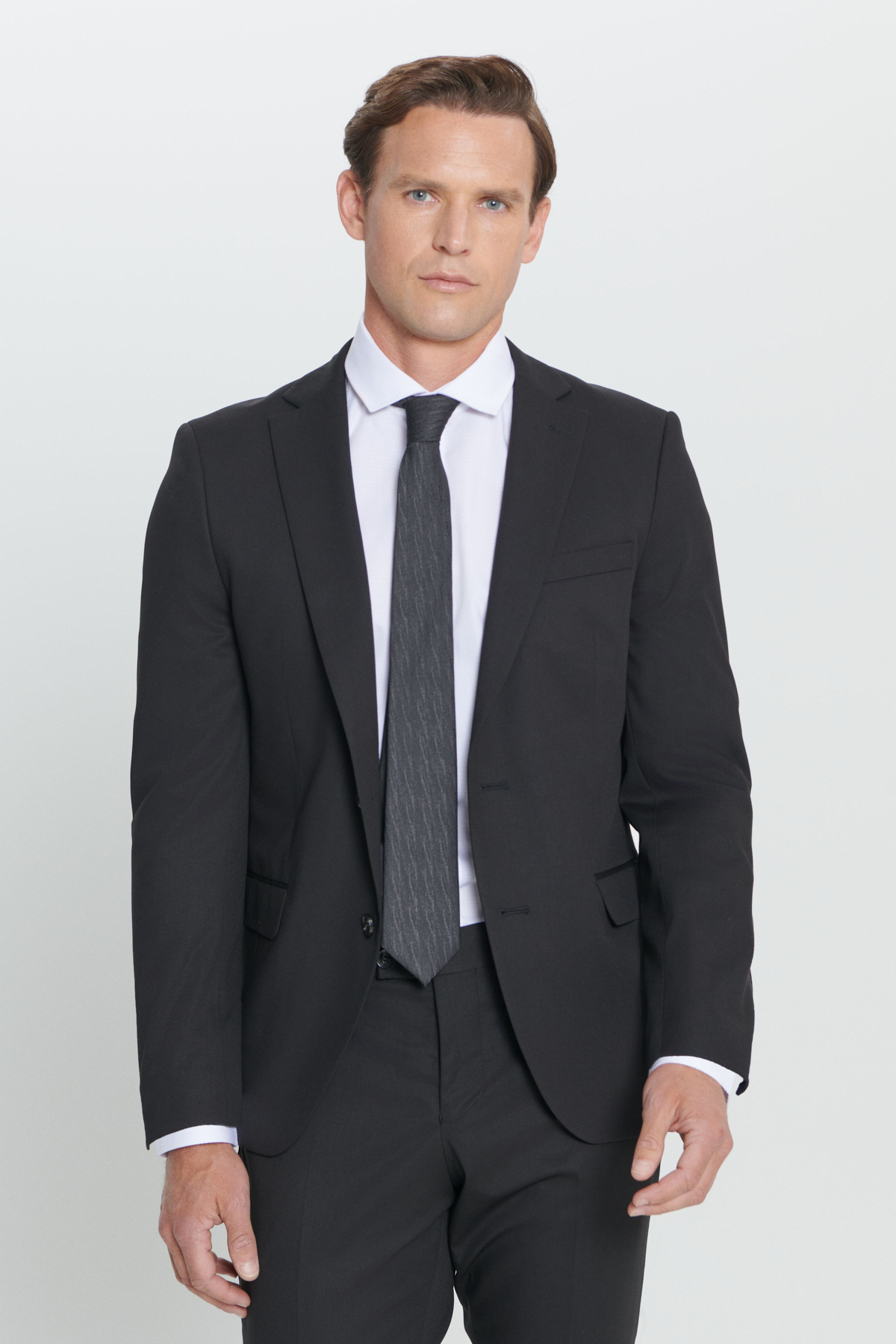 Altınyıldız Classics  Erkek Siyah Slim Fit Dar Kesim Mono Yaka Takım Elbise - Görsel 5