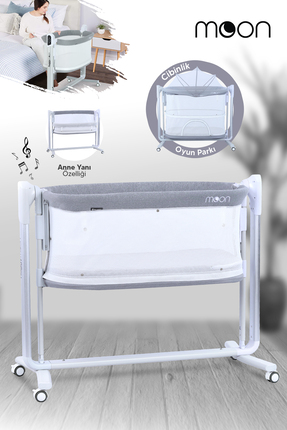 Huggy Gri Moon Akıllı Beşik – Otomatik Sallanabilir, Sensörlü, Kumandalı Anne...