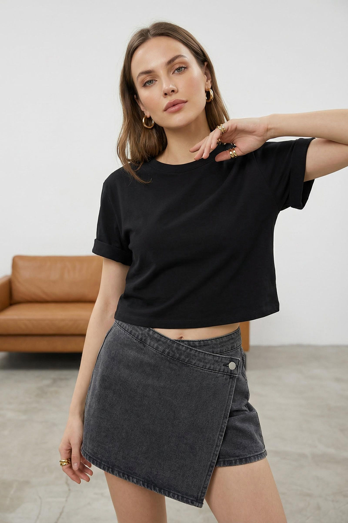 Trendyolmilla  Siyah More Sustainable Beli Lastikli Mini Denim Etek TWOSS25ET00134