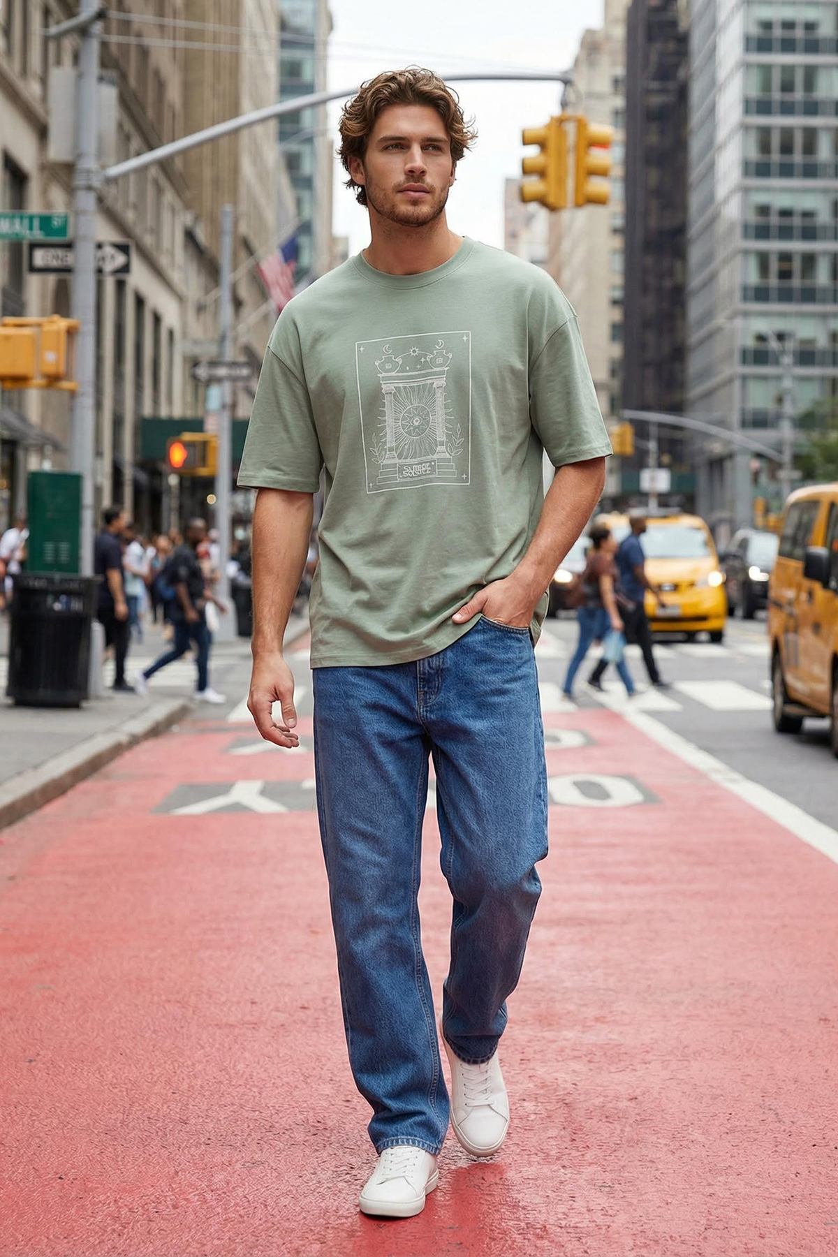 Trendyolmilla Man Mint Oversize/Geniş Kesim Nakışlı %100 Pamuklu Tok Kumaş T-shirt TMNSS25TS00054