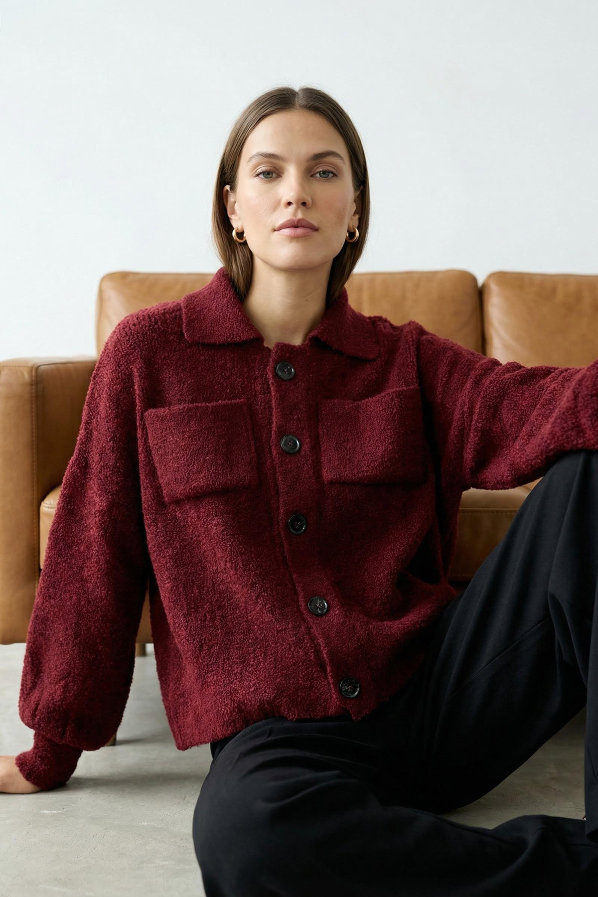 Trendyolmilla Bordo Yumuşak Dokulu Mont Görünümlü Triko Hırka TWOAW25HI00162