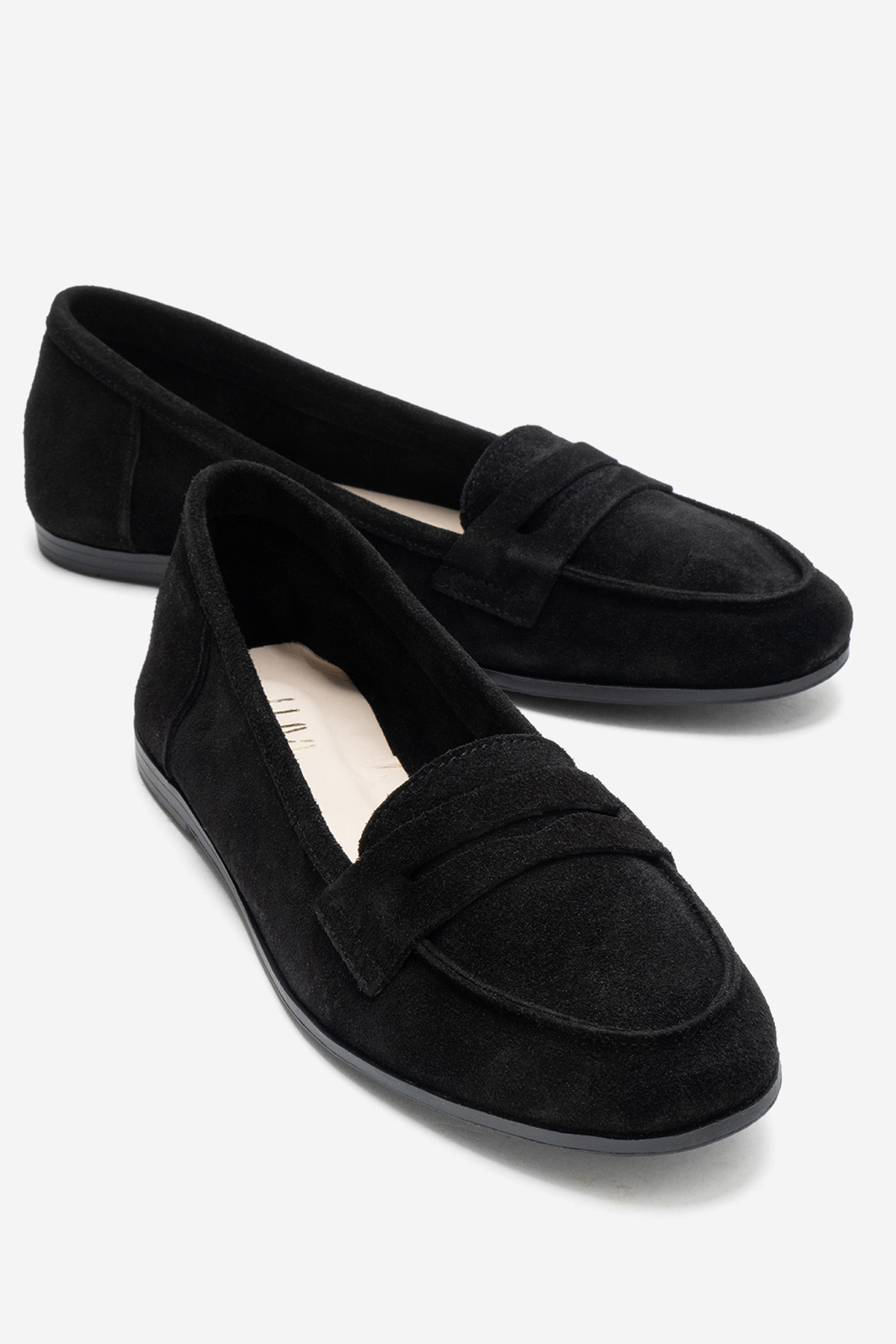 F02 Black Suede Genuine Leather Women's Loafer Shoes