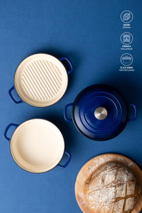 Emsan Fortino Cast Döküm Tencere Seti Lacivert 4 Parça 22 cm