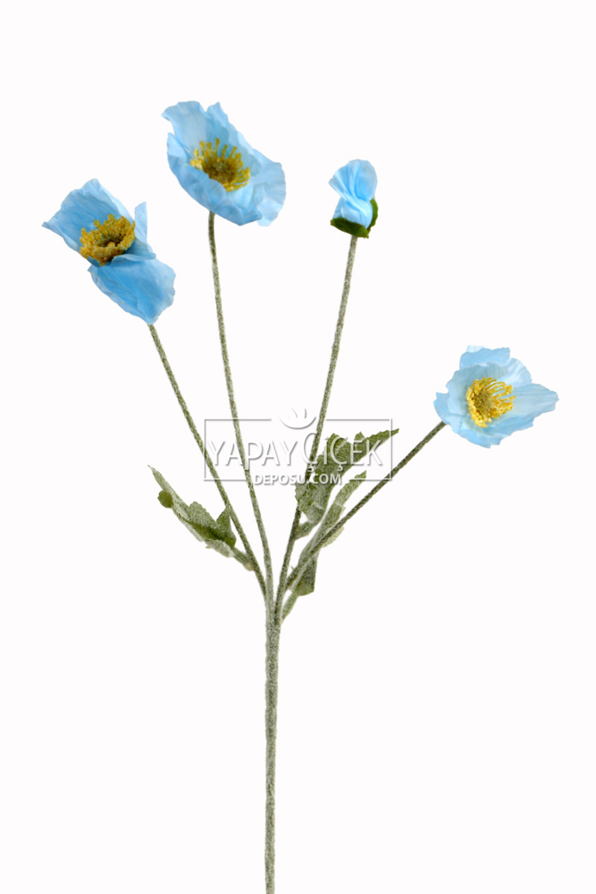 Artificial Flower 4 Poppy Branch 60 cm Light Blue