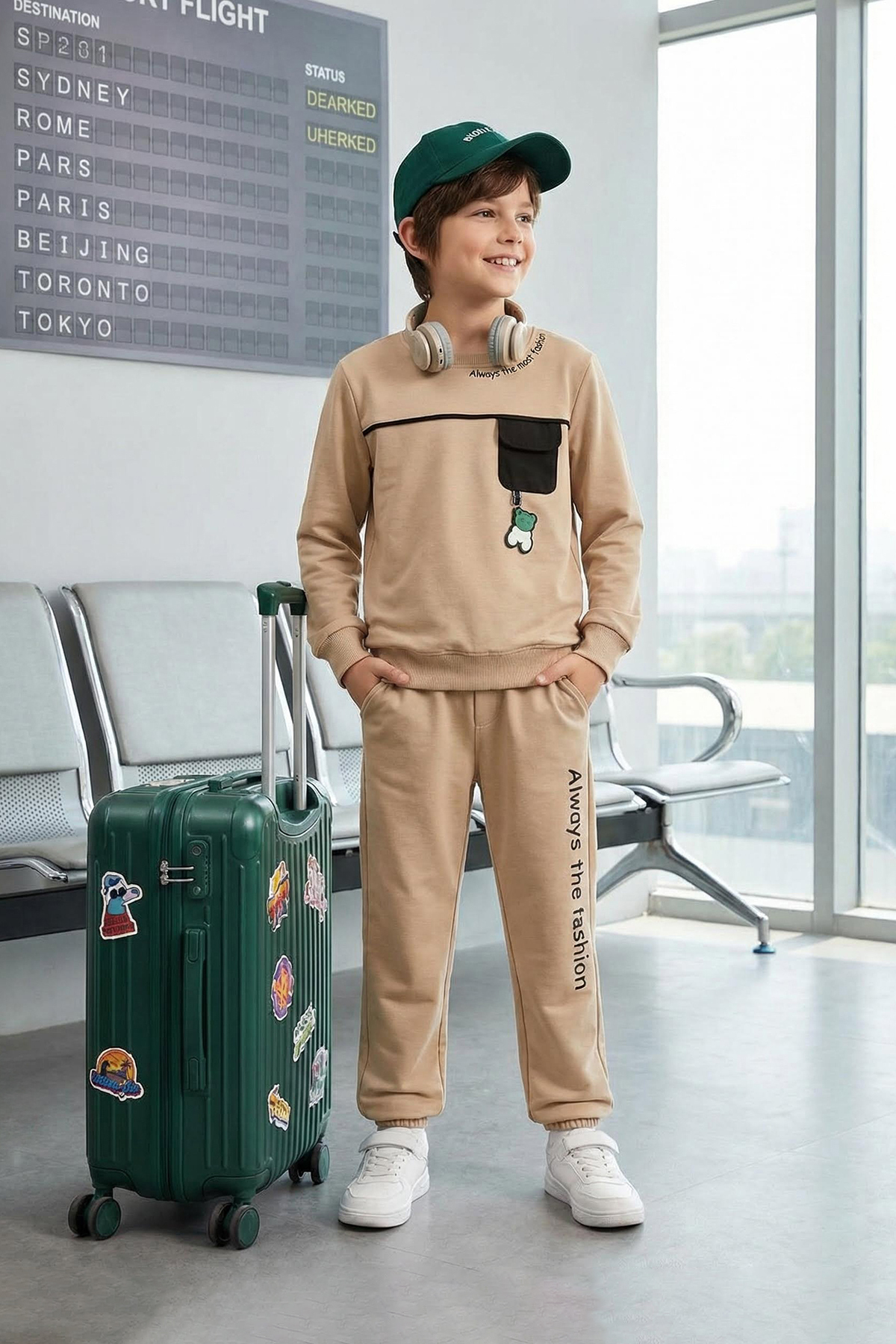 Trendyolmilla Kids Camel Pamuklu Erkek Çocuk Baskılı Örme Alt-Üst Takım TKDAW25AU00078