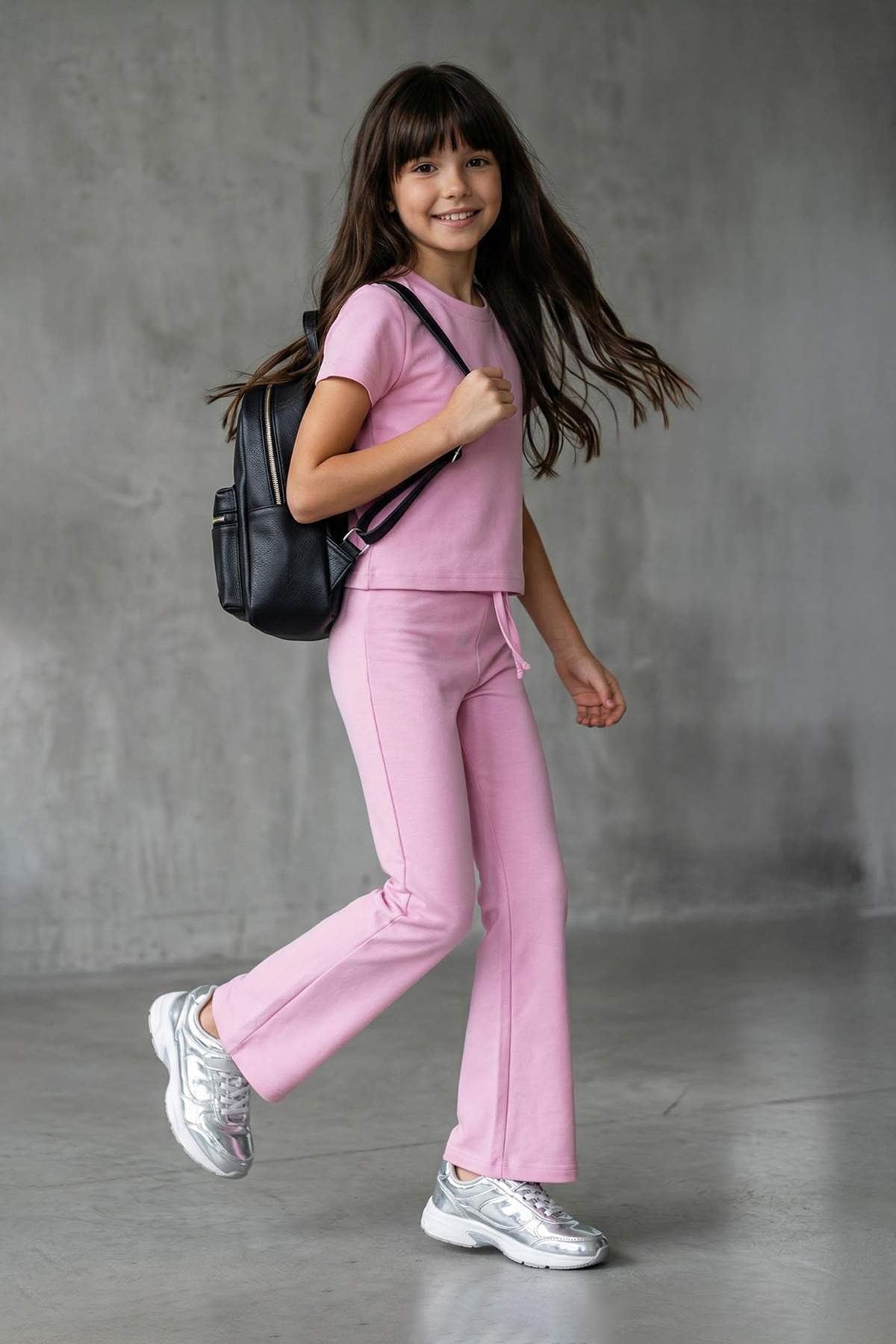 TRENDYOLKIDS Rosafarbenes Basic-Set aus Baumwolle für Mädchen mit ausgestellt...