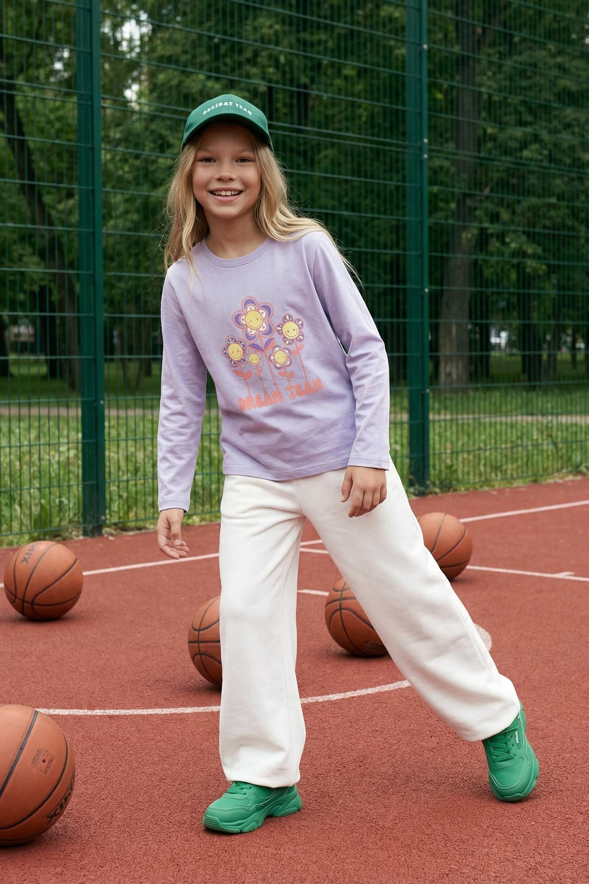 Trendyolmilla Kids Lila Kız Çocuk Çiçek Desenli Bisiklet Yaka Pamuklu Örme T-Shirt TKDAW25TS00010