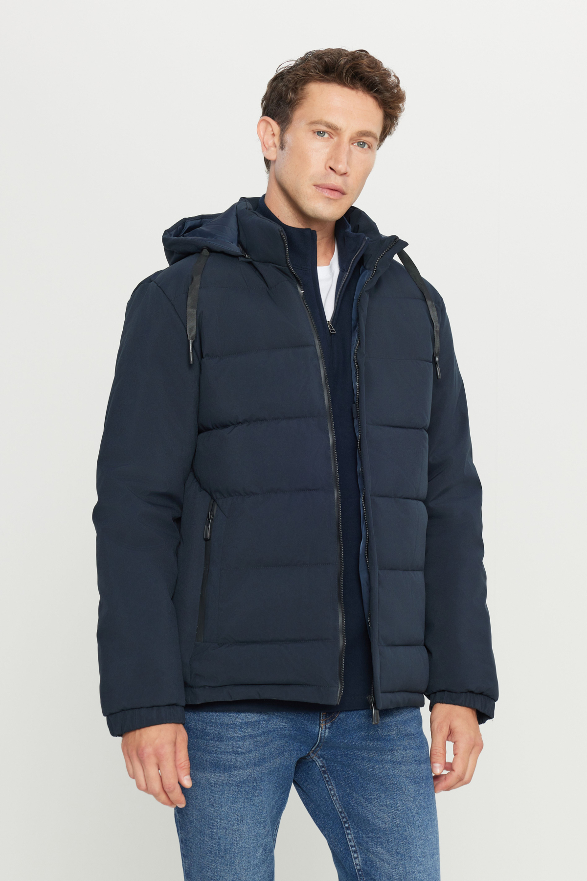 AC&Co / Altınyıldız Classics  Erkek Lacivert Sıcak Tutan Dolgulu Standart Fit Dik Yaka Kapüşonlu Yan Cepli Casual Mont - Görsel 6