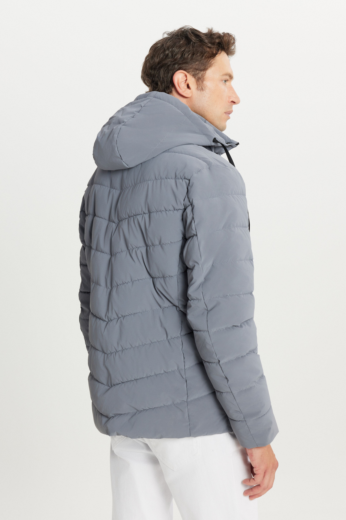 AC&Co / Altınyıldız Classics  Erkek Gri Dolgulu Standart Fit Normal Kesim Dik Yaka Kapüşonlu Yan Cepli Mont Kaban - Görsel 8