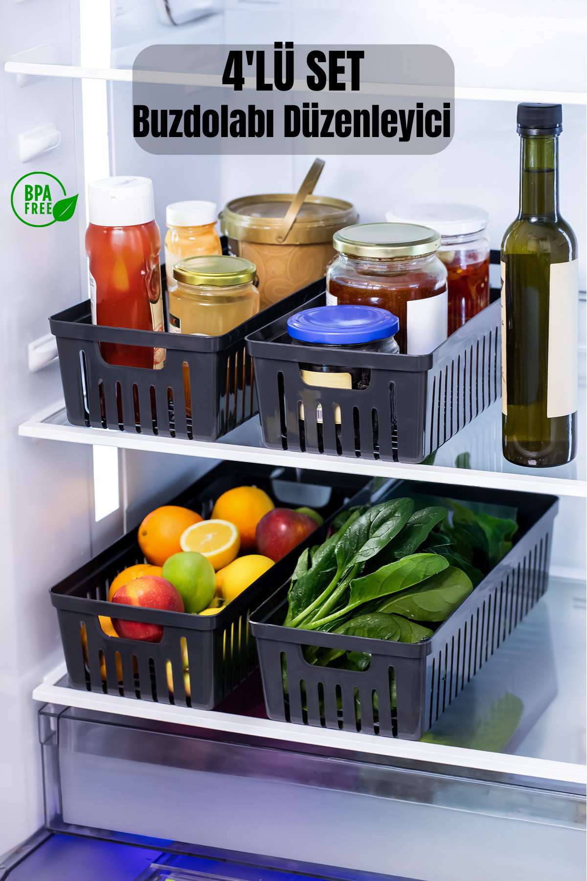 4 Pieces Refrigerator Organizer Vegetable Bowl, Fruit Bowl