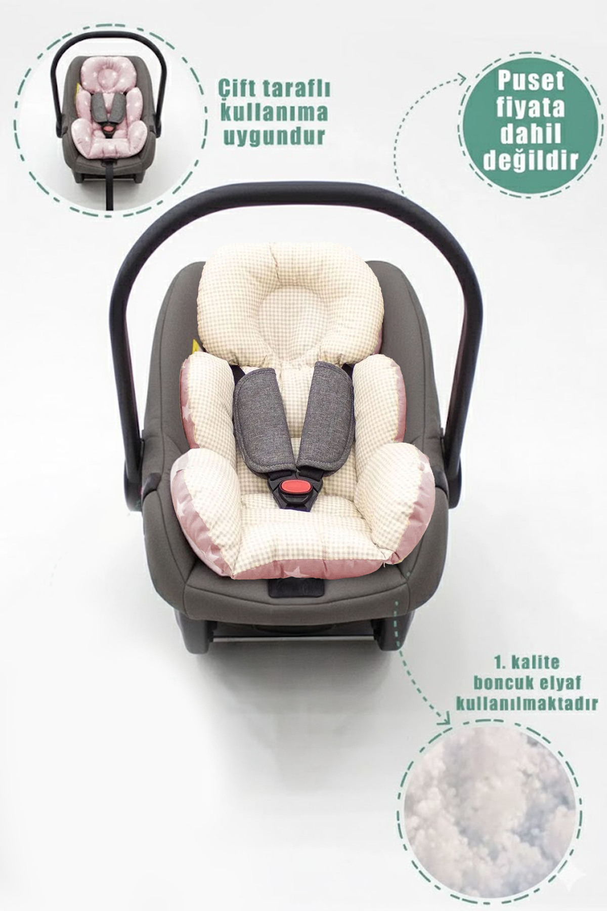 mordesign Çift Taraflı Ortopedik Puset Minderi, Örtü 2' Li Set, Askı Stil, Ekose Serisi fotoğrafı 2 (önizleme)