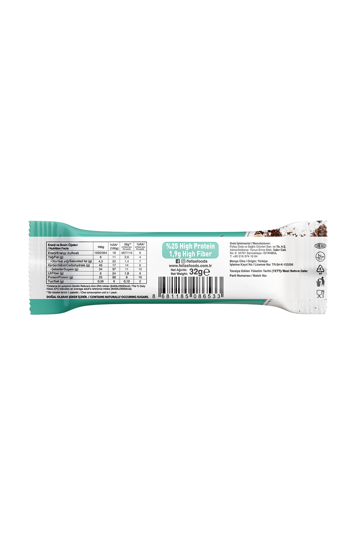 Protein Bar - Fındıklı ve Kakaolu (32 g) x 12 Adet 8