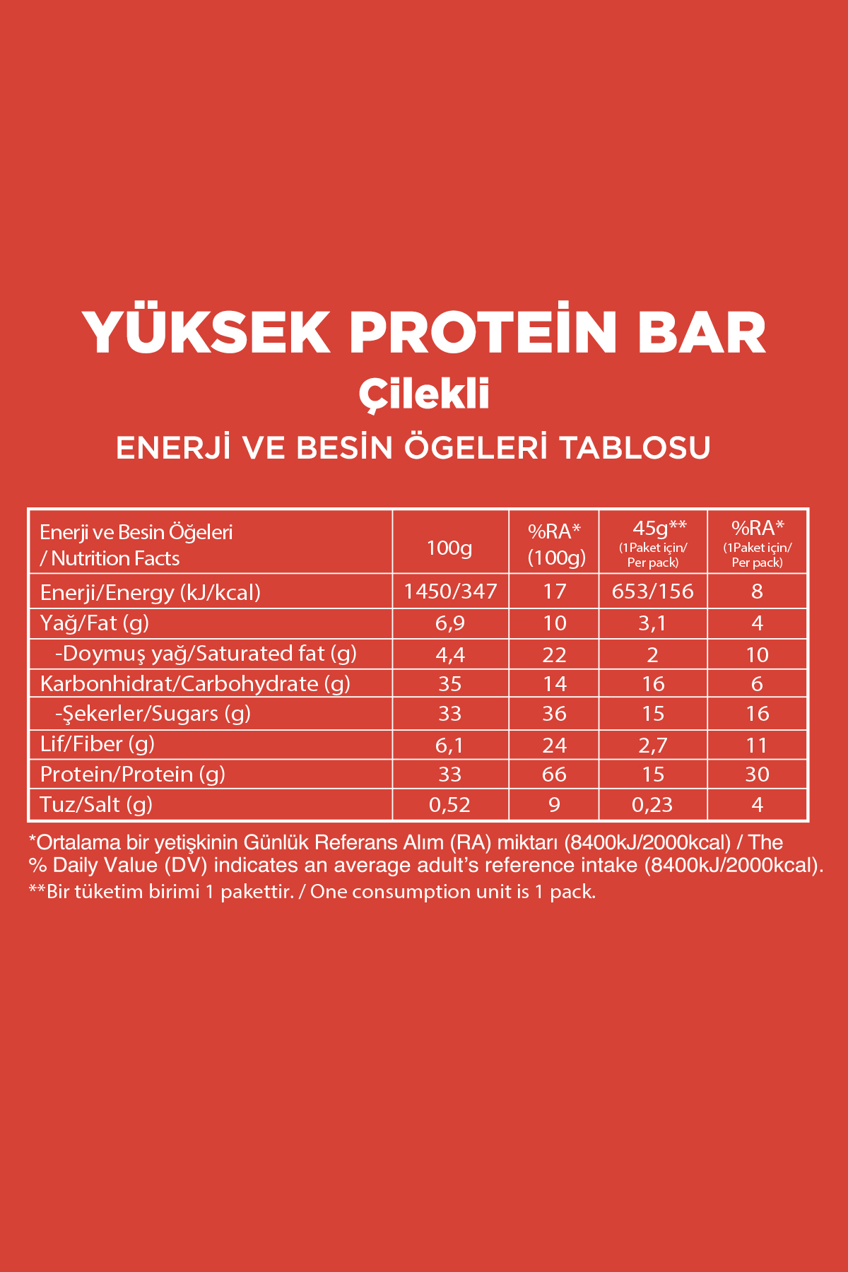 Yüksek Protein Bar - Çilekli (45 g) x 12 Adet 7