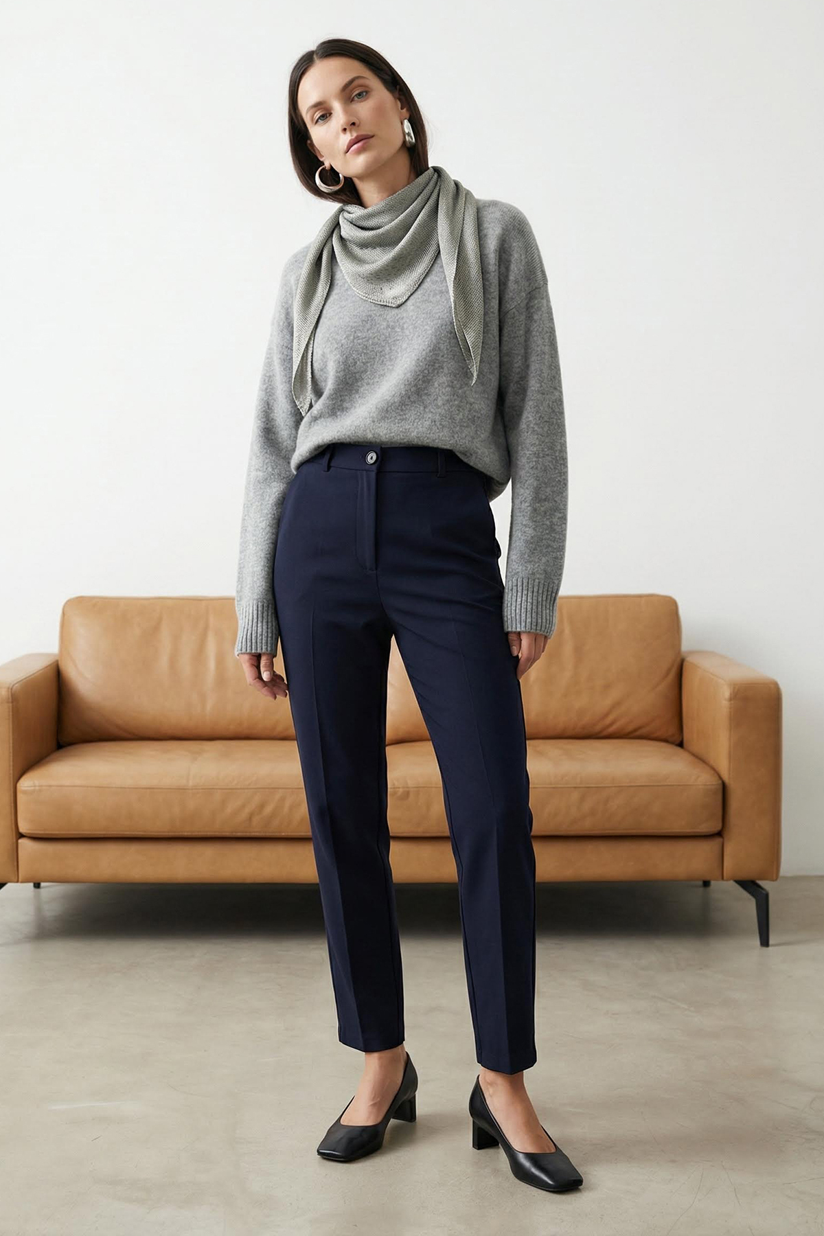 Trendyolmilla  Lacivert Basic Cigarette Dar Paça Dokuma Kumaş Pantolon TWOSS19ST0038 - Görsel 2