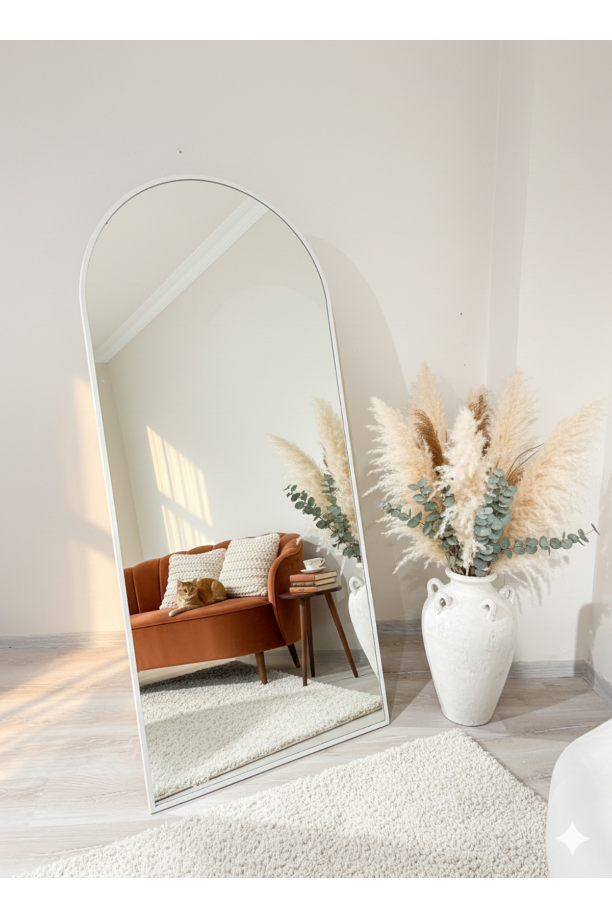 80x180 Metal Frame White Leg Size Mirror - 4mm Şişecam Real Mirror